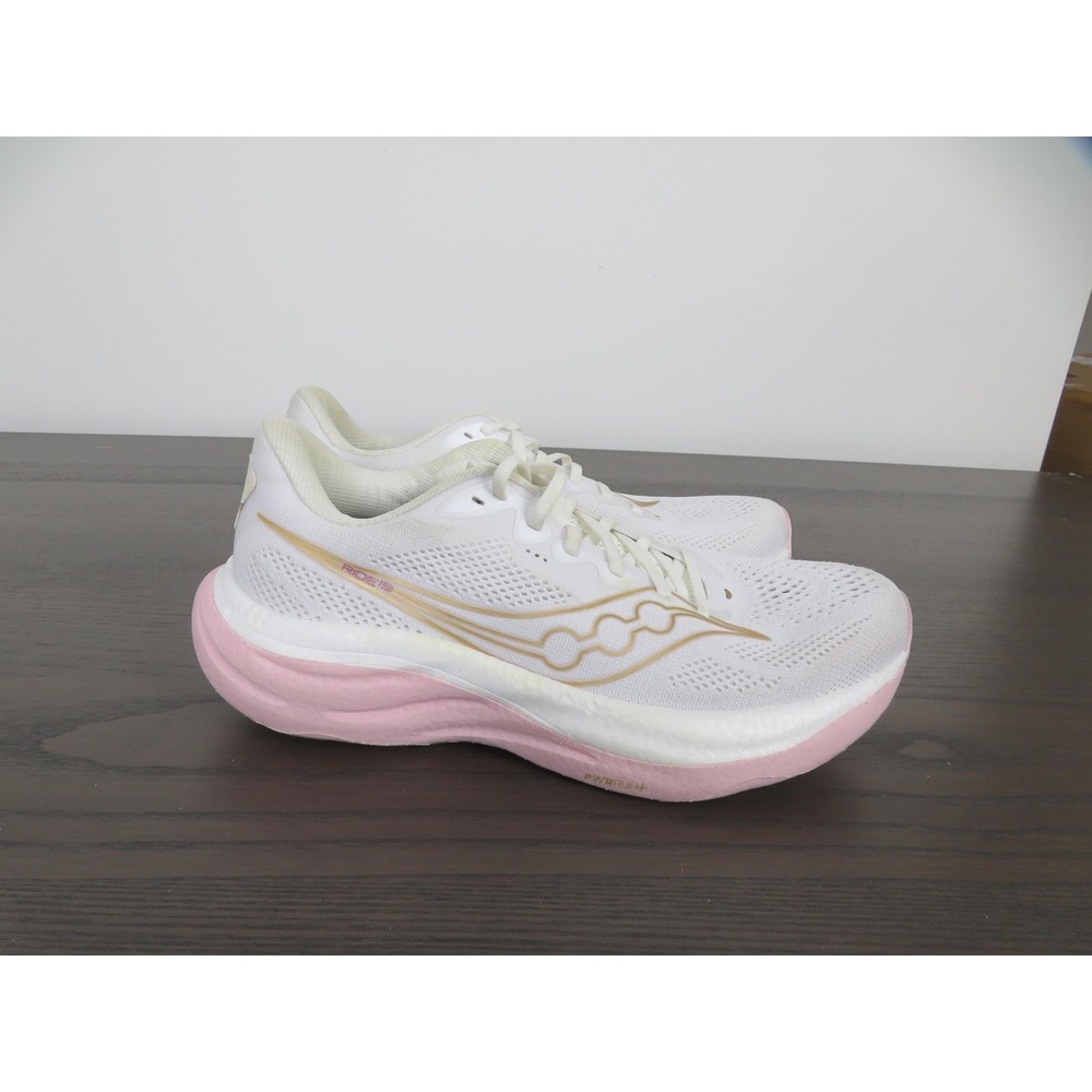 Saucony Ride 19 Shoes Womens 9.5 White Pink Running Sneakers S11055-151 Road